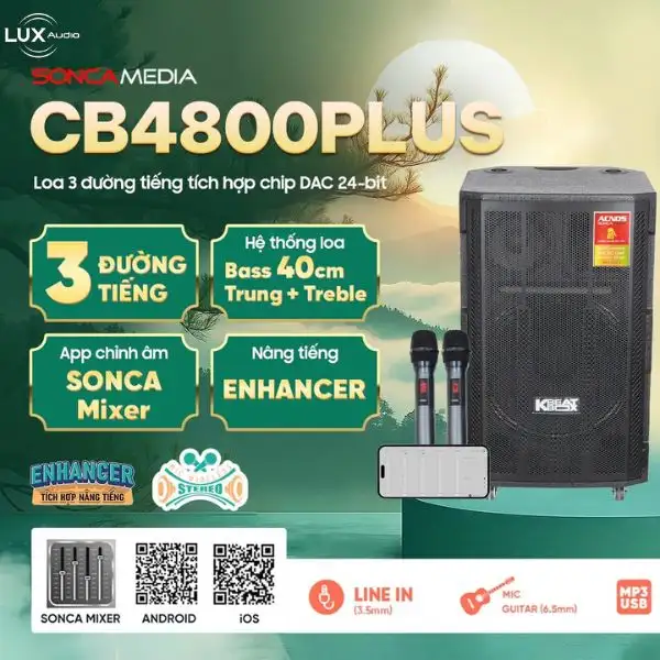Loa Kéo Acnos CB4800Plus – Bass 40cm, Công Suất 150W RMS/750W PMPO, Bluetooth 5.0, 2 Micro