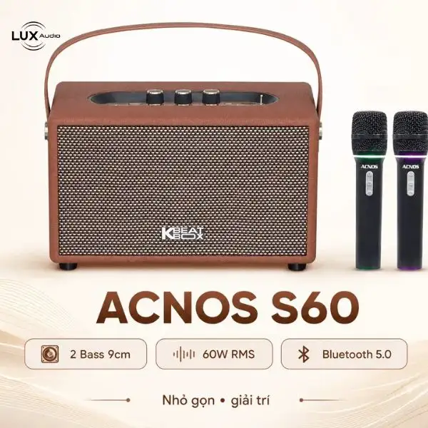 Loa Xách Tay Acnos S60 New 2026 – 60W RMS/240W PMPO, Bluetooth 5.0, Kèm 2 Micro